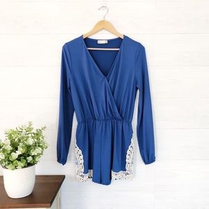 Altar’d State Blue Lace Long Sleeve Romper 730